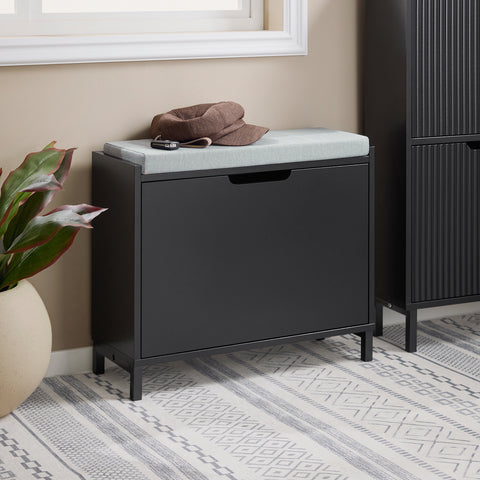 SoBuy FSR151-K-SCH Schoenenbank, schoenenkast, halmeubel, kist met 1 klep en 1 kussen, 60 x 24 x 52 cm (l x d x h)