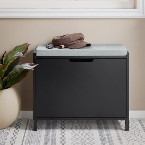 SoBuy FSR151-K-SCH Schoenenbank, schoenenkast, halmeubel, kist met 1 klep en 1 kussen, 60 x 24 x 52 cm (l x d x h)