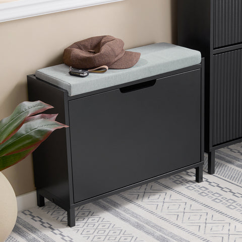 SoBuy FSR151-K-SCH Schoenenbank, schoenenkast, halmeubel, kist met 1 klep en 1 kussen, 60 x 24 x 52 cm (l x d x h)