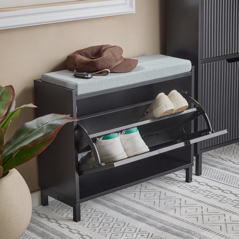 SoBuy FSR151-K-SCH Schoenenbank, schoenenkast, halmeubel, kist met 1 klep en 1 kussen, 60 x 24 x 52 cm (l x d x h)