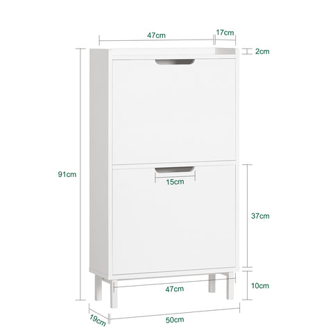 SoBuy FSR151-W Schoenenkast met 2 Kleppen, Schoenencommode, Schoenenrek, Schoenenkist, Gangkast, Opbergkast voor Schoenen
