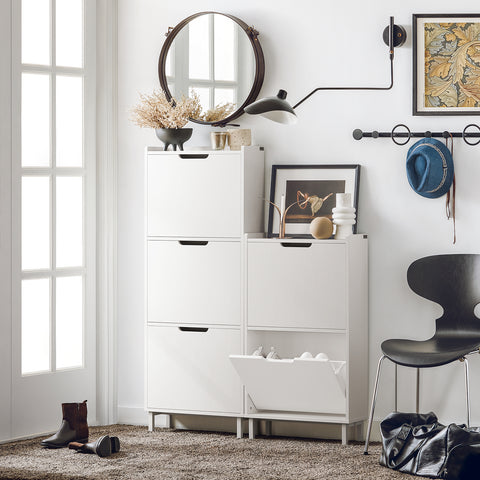 SoBuy FSR151-W Schoenenkast met 2 Kleppen, Schoenencommode, Schoenenrek, Schoenenkist, Gangkast, Opbergkast voor Schoenen
