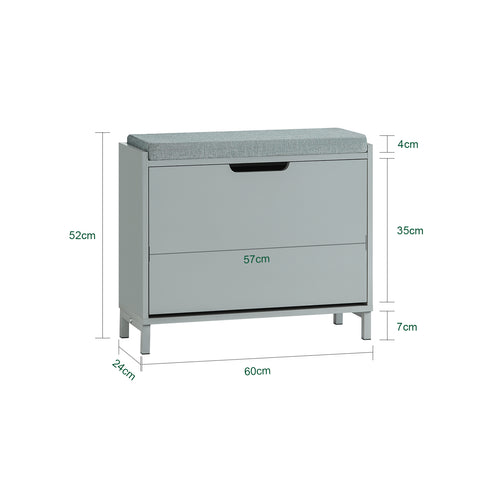 SoBuy FSR151-K-HG Schoenenbank, schoenenkast, halmeubel, kist met 1 klep en 1 kussen, grijs, 60 x 24 x 52 cm (l x d x h)