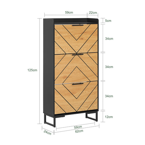 SoBuy FSR164-SCH Schoenenkast, schoenenkast, 3 kleppen, ingangsmeubels, schoenenrek op voet, 62 x 24 x 125 cm