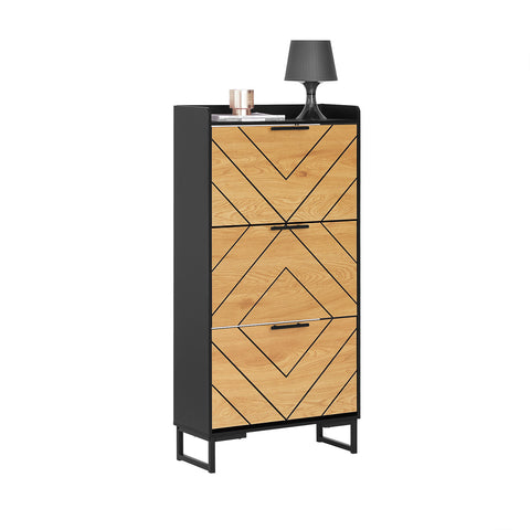 SoBuy FSR164-SCH Schoenenkast, schoenenkast, 3 kleppen, ingangsmeubels, schoenenrek op voet, 62 x 24 x 125 cm