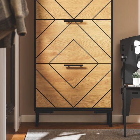 SoBuy FSR164-SCH Schoenenkast, schoenenkast, 3 kleppen, ingangsmeubels, schoenenrek op voet, 62 x 24 x 125 cm