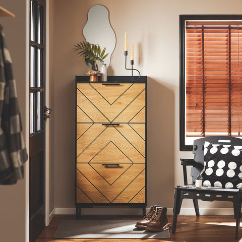 SoBuy FSR164-SCH Schoenenkast, schoenenkast, 3 kleppen, ingangsmeubels, schoenenrek op voet, 62 x 24 x 125 cm