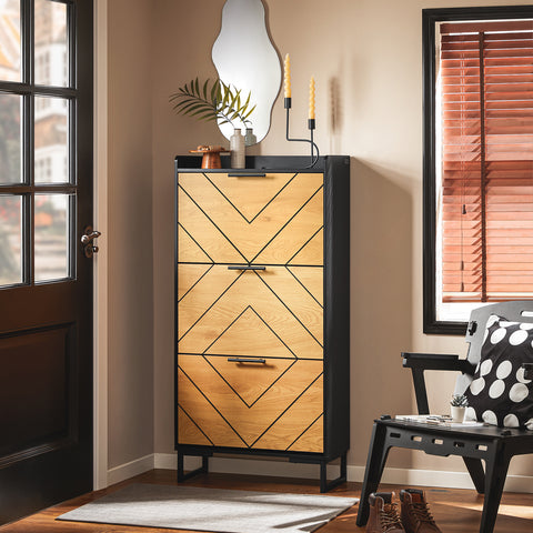 SoBuy FSR164-SCH Schoenenkast, schoenenkast, 3 kleppen, ingangsmeubels, schoenenrek op voet, 62 x 24 x 125 cm