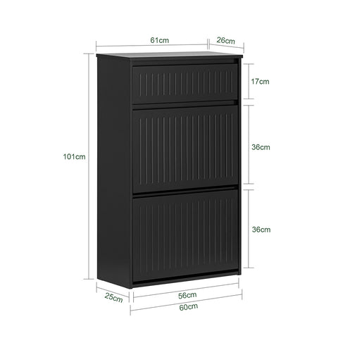 SoBuy FSR165-SCH Schoenenkast met 2 Flappen en 1 Lade, Schoenenrek,Gangkast, Opbergkast