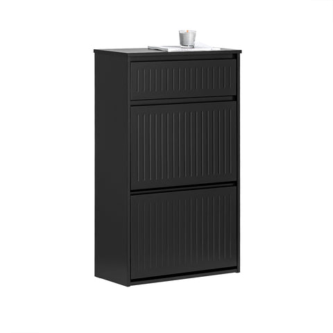 SoBuy FSR165-SCH Schoenenkast met 2 Flappen en 1 Lade, Schoenenrek,Gangkast, Opbergkast