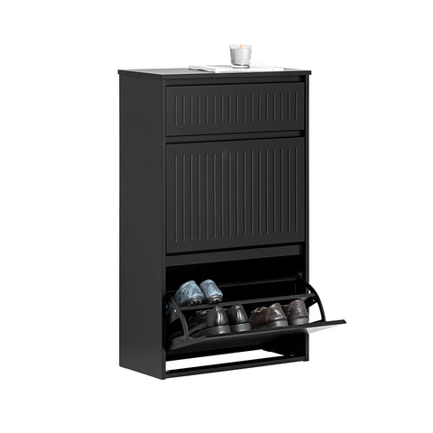 SoBuy FSR165-SCH Schoenenkast met 2 Flappen en 1 Lade, Schoenenrek,Gangkast, Opbergkast
