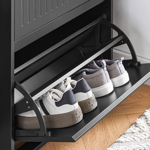 SoBuy FSR165-SCH Schoenenkast met 2 Flappen en 1 Lade, Schoenenrek,Gangkast, Opbergkast