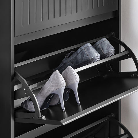 SoBuy FSR165-SCH Schoenenkast met 2 Flappen en 1 Lade, Schoenenrek,Gangkast, Opbergkast
