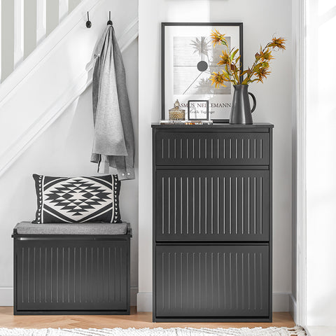 SoBuy FSR165-SCH Schoenenkast met 2 Flappen en 1 Lade, Schoenenrek,Gangkast, Opbergkast