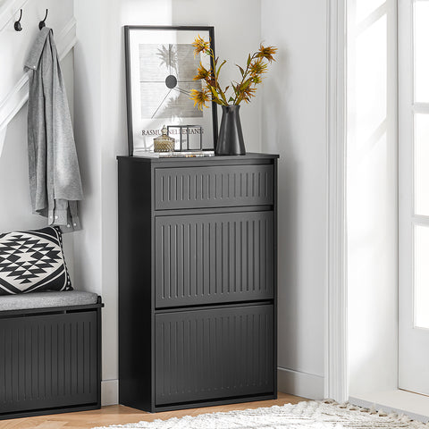 SoBuy FSR165-SCH Schoenenkast met 2 Flappen en 1 Lade, Schoenenrek,Gangkast, Opbergkast