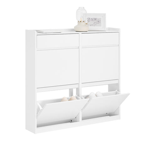 SoBuy FSR169-W Schoenenkast met 4 kleppen schoenenrek schoenenkast smal schoenenrek met 4 legplanken schoenenkast