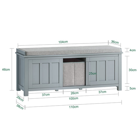 SoBuy FSR173-HG Zitkast zitbank met opbergruimte schoenenbank met zitvlak met 1 grijze mand lichtgrijs BHT ca. 110x46x38cm