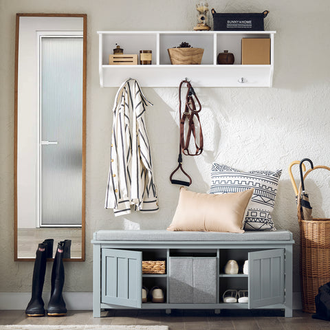 SoBuy FSR173-HG Zitkast zitbank met opbergruimte schoenenbank met zitvlak met 1 grijze mand lichtgrijs BHT ca. 110x46x38cm