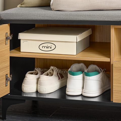 SoBuy FSR175-N Schoenbank met 2 kleppen en 1 schuifladen zitbank schoenencommode schoenenrek natuur BHT ca. 110x44x35cm