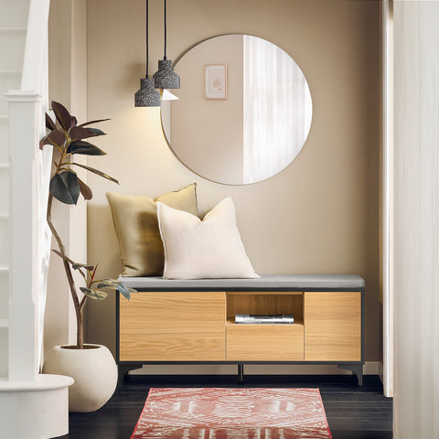 SoBuy FSR175-N Schoenbank met 2 kleppen en 1 schuifladen zitbank schoenencommode schoenenrek natuur BHT ca. 110x44x35cm