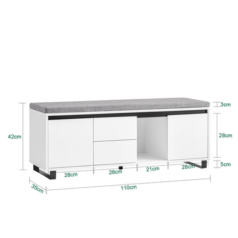 SoBuy FSR176-W Schoenbank met zitvlak schoenenkast schoenenrek met zitbank plankbank schoenenkist zitcommode smal wit