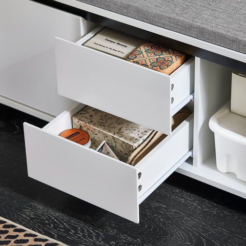 SoBuy FSR176-W Schoenbank met zitvlak schoenenkast schoenenrek met zitbank plankbank schoenenkist zitcommode smal wit