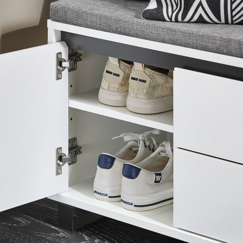 SoBuy FSR176-W Schoenbank met zitvlak schoenenkast schoenenrek met zitbank plankbank schoenenkist zitcommode smal wit
