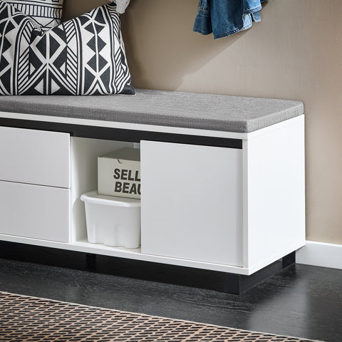 SoBuy FSR176-W Schoenbank met zitvlak schoenenkast schoenenrek met zitbank plankbank schoenenkist zitcommode smal wit