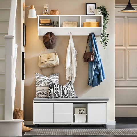 SoBuy FSR176-W Schoenbank met zitvlak schoenenkast schoenenrek met zitbank plankbank schoenenkist zitcommode smal wit