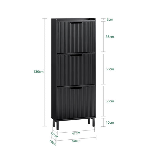 SoBuy FSR177-H-SCH Schoenenkast met 3 kleppen schoenenkast smal schoenenrek met 6 legvlakken schoenencommode schoenenrek