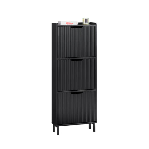 SoBuy FSR177-H-SCH Schoenenkast met 3 kleppen schoenenkast smal schoenenrek met 6 legvlakken schoenencommode schoenenrek