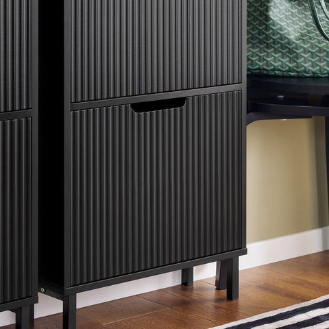 SoBuy FSR177-H-SCH Schoenenkast met 3 kleppen schoenenkast smal schoenenrek met 6 legvlakken schoenencommode schoenenrek