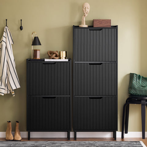 SoBuy FSR177-H-SCH Schoenenkast met 3 kleppen schoenenkast smal schoenenrek met 6 legvlakken schoenencommode schoenenrek