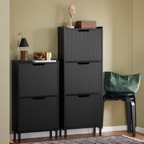 SoBuy FSR177-H-SCH Schoenenkast met 3 kleppen schoenenkast smal schoenenrek met 6 legvlakken schoenencommode schoenenrek