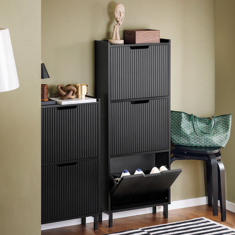 SoBuy FSR177-H-SCH Schoenenkast met 3 kleppen schoenenkast smal schoenenrek met 6 legvlakken schoenencommode schoenenrek