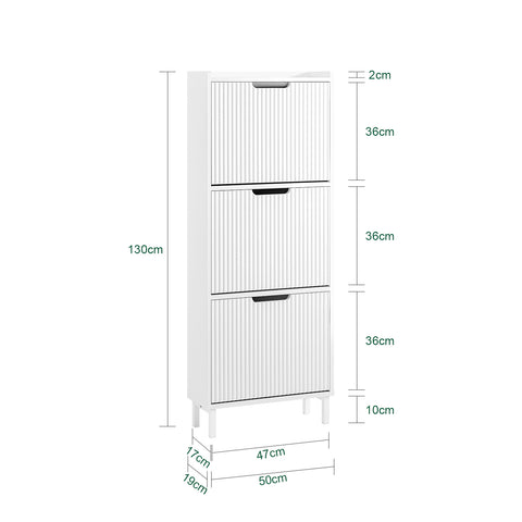 SoBuy FSR177-H-W Schoenenkast met 3 kleppen schoenenkast smal schoenenrek met 6 legvlakken schoenencommode schoenenrek wit
