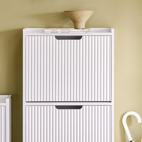 SoBuy FSR177-H-W Schoenenkast met 3 kleppen schoenenkast smal schoenenrek met 6 legvlakken schoenencommode schoenenrek wit