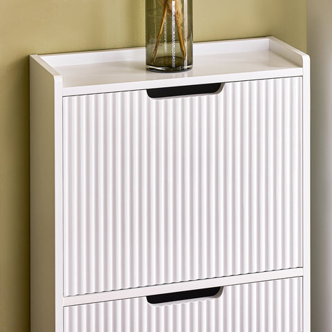 SoBuy FSR177-H-W Schoenenkast met 3 kleppen schoenenkast smal schoenenrek met 6 legvlakken schoenencommode schoenenrek wit