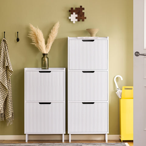 SoBuy FSR177-H-W Schoenenkast met 3 kleppen schoenenkast smal schoenenrek met 6 legvlakken schoenencommode schoenenrek wit