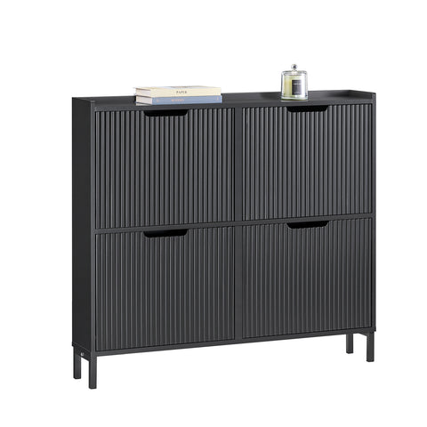SoBuy FSR177-L-SCH Schoenenkast, schoenenkast, schoenenkast, schoenenopslag, 4 klapdeuren, entreekast, schoenenopslag