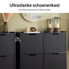 Pre-order SoBuy FSR177-L-SCH Schoenenkast met 4 Omluikbare Deuren, Moderne Schoenenopberger, Compacte Schoenopslag, Smalle Schoenenkast voor Kleine Hal of Gang 100x19x91cm Zwart