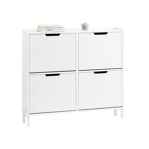 SoBuy FSR177-L-W Schoenenkast met 4 kleppen schoenenkast smal schoenenrek met 8 legplanken schoenencommode schoenenrek wit