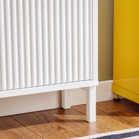SoBuy FSR177-L-W Schoenenkast met 4 kleppen schoenenkast smal schoenenrek met 8 legplanken schoenencommode schoenenrek wit
