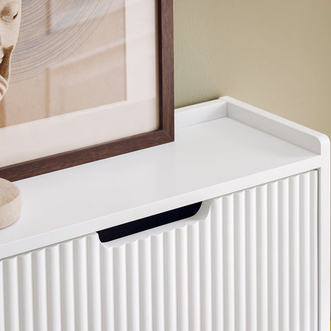 SoBuy FSR177-L-W Schoenenkast met 4 kleppen schoenenkast smal schoenenrek met 8 legplanken schoenencommode schoenenrek wit