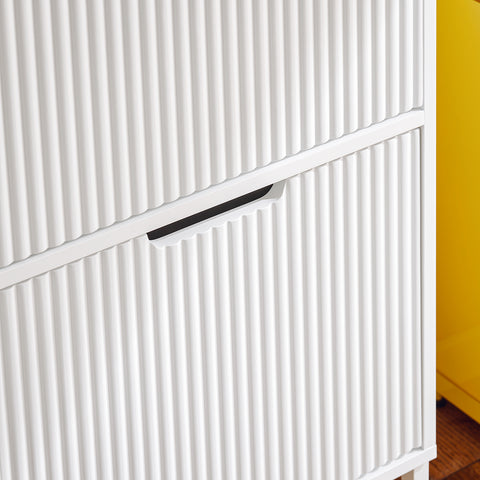 SoBuy FSR177-L-W Schoenenkast met 4 kleppen schoenenkast smal schoenenrek met 8 legplanken schoenencommode schoenenrek wit
