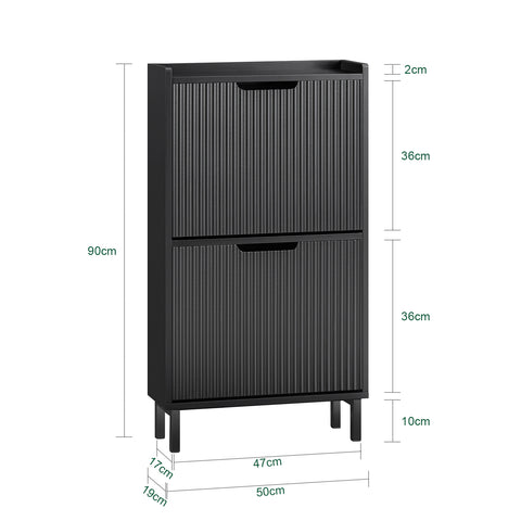 SoBuy FSR177-SCH Schoenenkast met 2 kleppen schoenenkast smal schoenenrek met 4 legplanken schoenencommode schoenenrek zwart