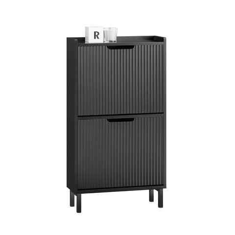 SoBuy FSR177-SCH Schoenenkast met 2 kleppen schoenenkast smal schoenenrek met 4 legplanken schoenencommode schoenenrek zwart