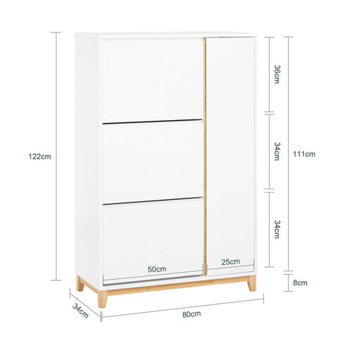 SoBuy FSR189-WN Schoenenkast met 3 kleppen en 1 deur