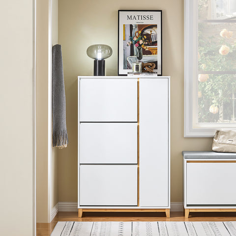 SoBuy FSR189-WN Schoenenkast met 3 kleppen en 1 deur