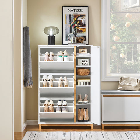 SoBuy FSR189-WN Schoenenkast met 3 kleppen en 1 deur